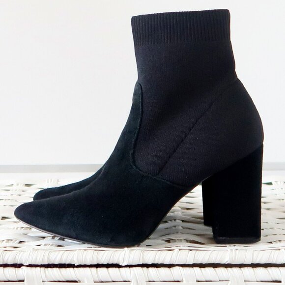 Steve Madden Remy Black Suede Sock Booties Pointed Toe Block Heel Ankle Boots 7 - Picture 5 of 16